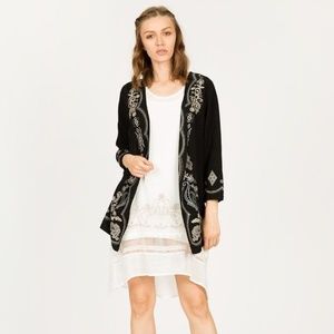 NWT 3/4 Sleeve Open Front Embroidered Linen